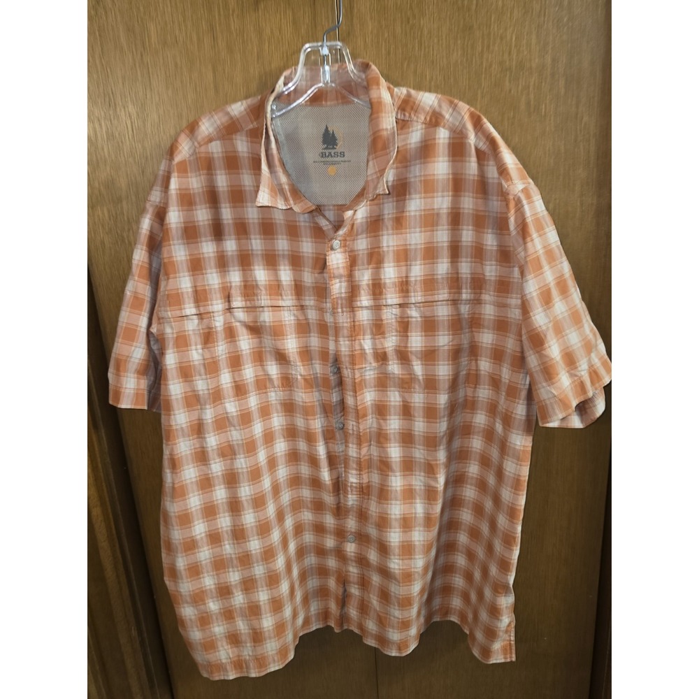 Bass Shirt Mens Large Plaid Button Down Collared Breathable Short Sleeve 2xl